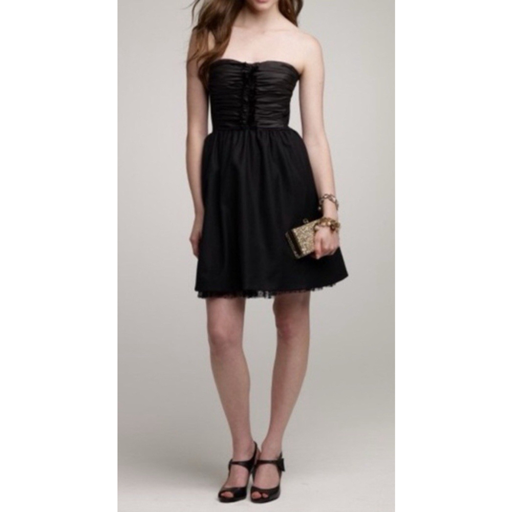 J.Crew Collection Black Strapless Ruched Dress Women's 6 Tule Bottom Tuxedo Look